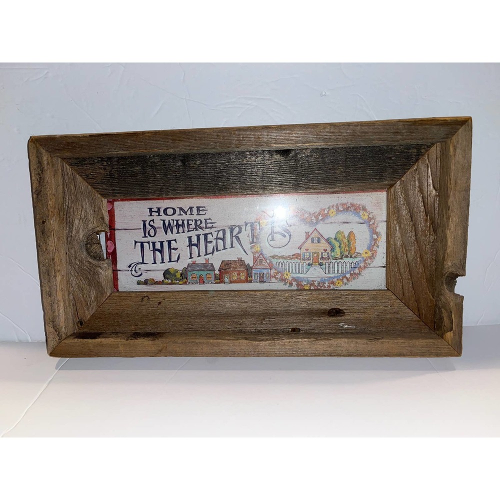 Vintage barn wood framed print “Home is Where The Heart is”